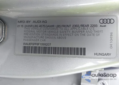 2015 Audi A3 2.0T Premium from USA, damaged, VIN WAUEFGFF8F1099207